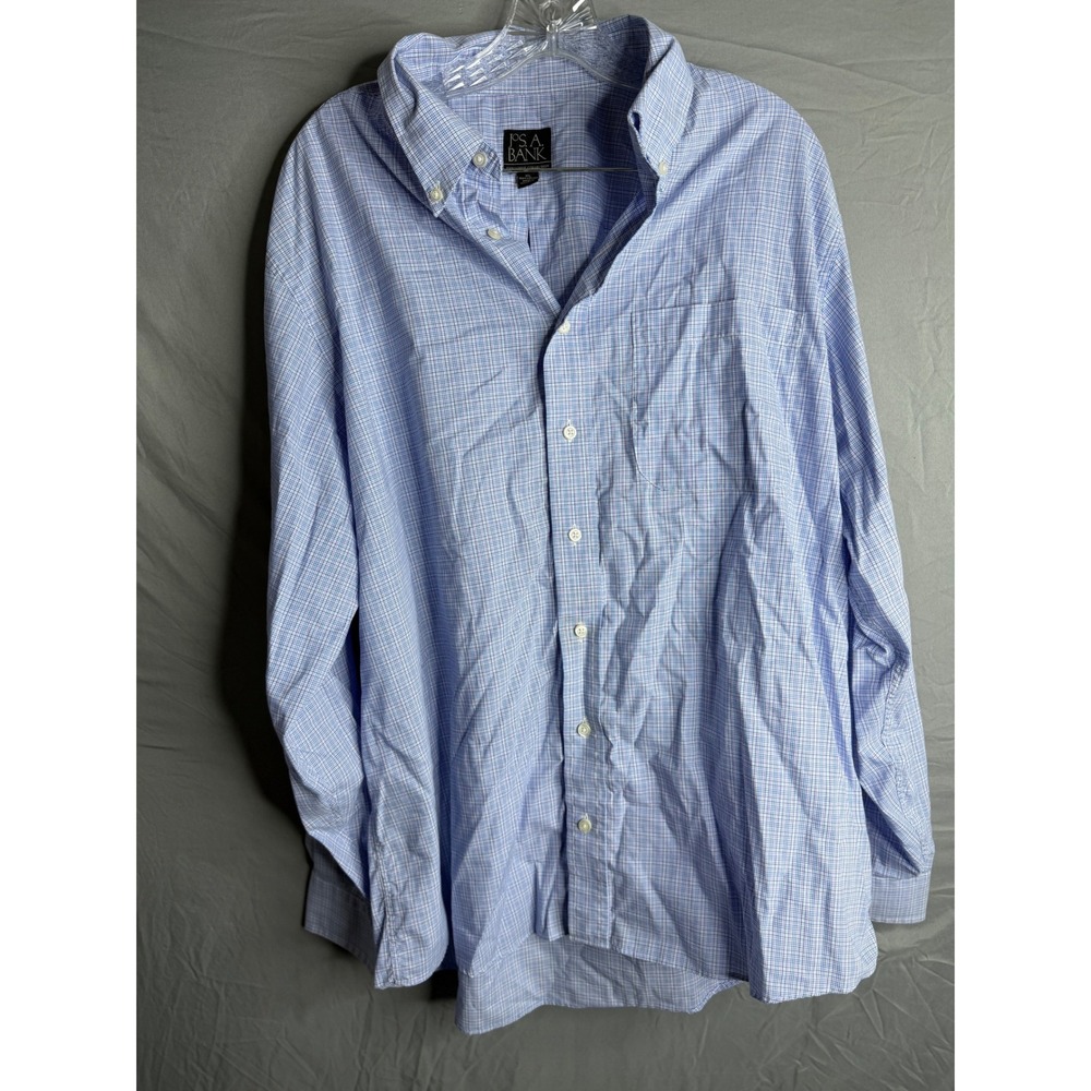 Jos A Bank Executive Collection Blue Micro Check Cotton Button Down Shirt XL